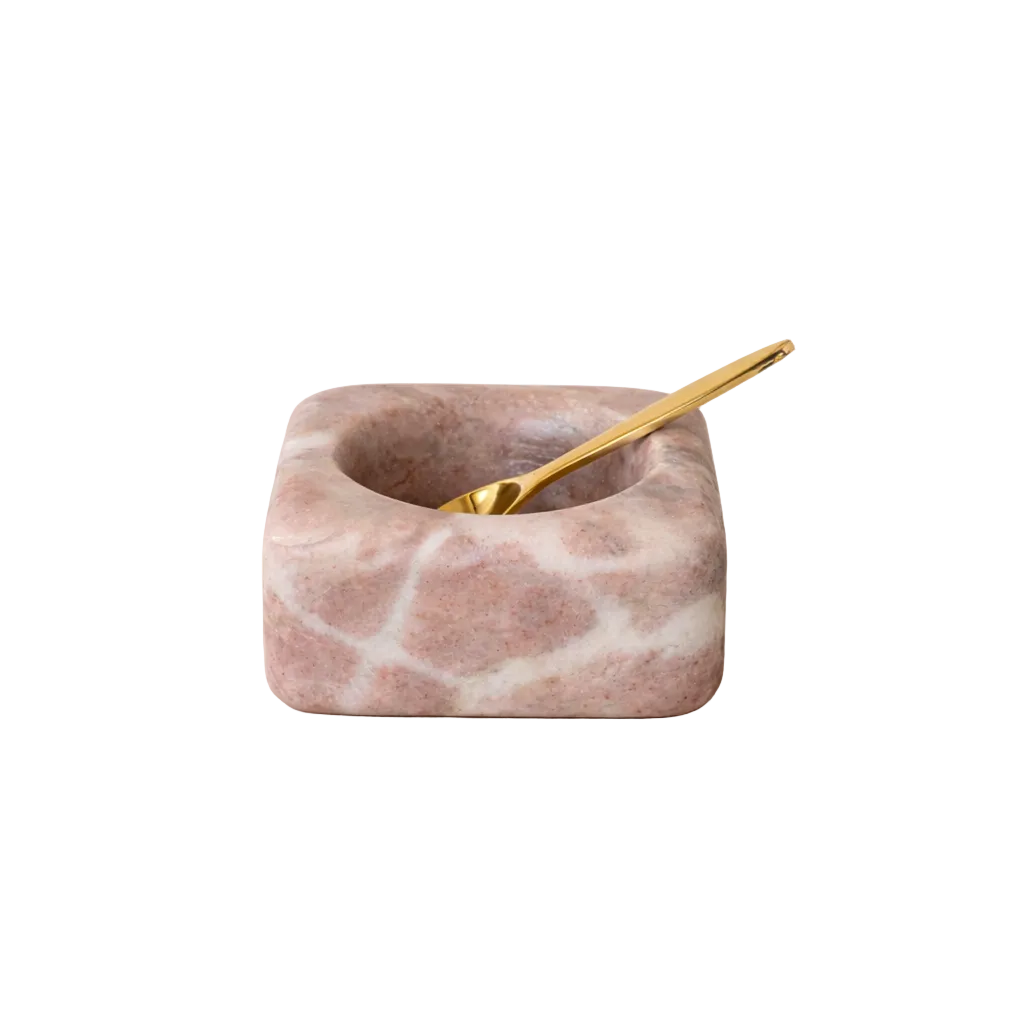 Red Marble Bowl with Brass Spoon By Luxe B Co. 