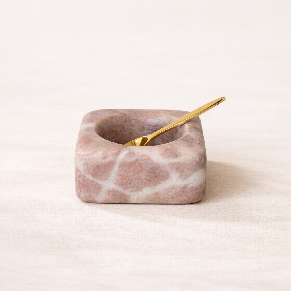 Red Marble Bowl with Brass Spoon