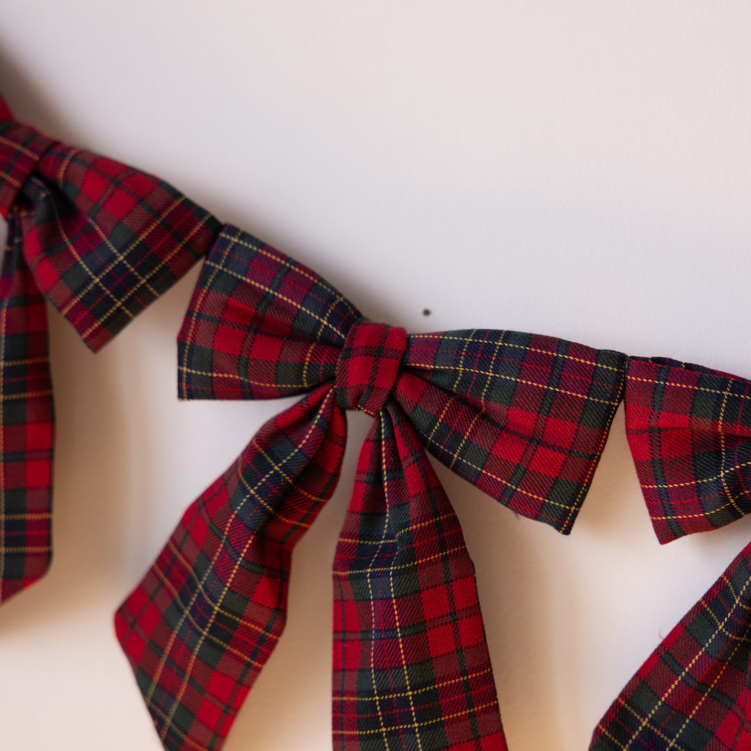 Red Plaid Fabric Bow Garland | By Luxe B Co.