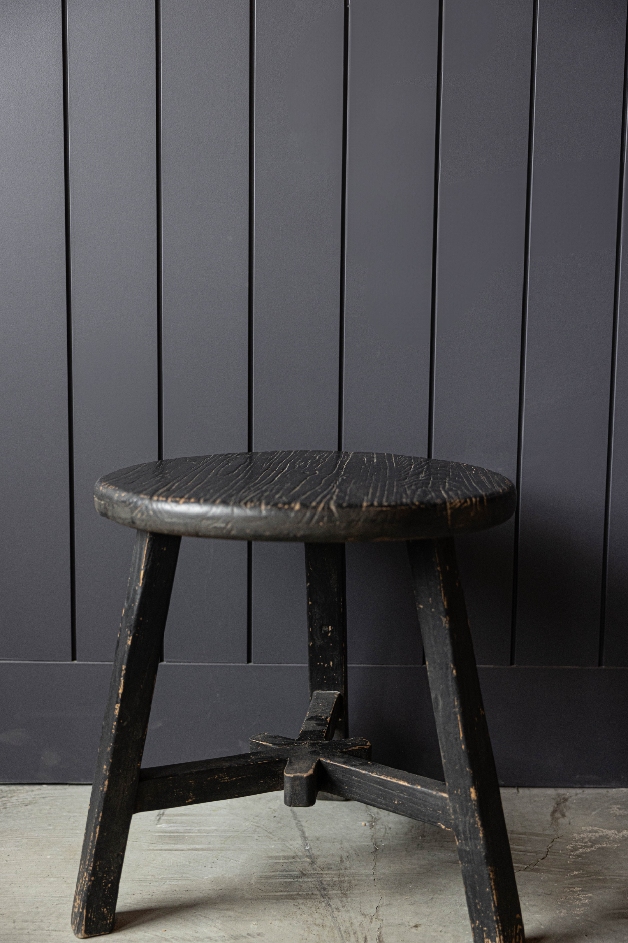 Round Reclaimed Black Elm Wood Coffee Side Table | By Luxe B Co.