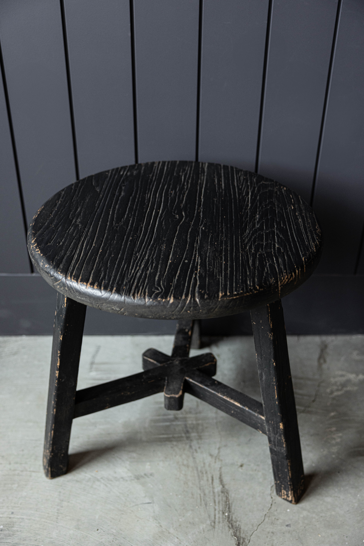 Round Reclaimed Black Elm Wood Coffee Side Table | By Luxe B Co.