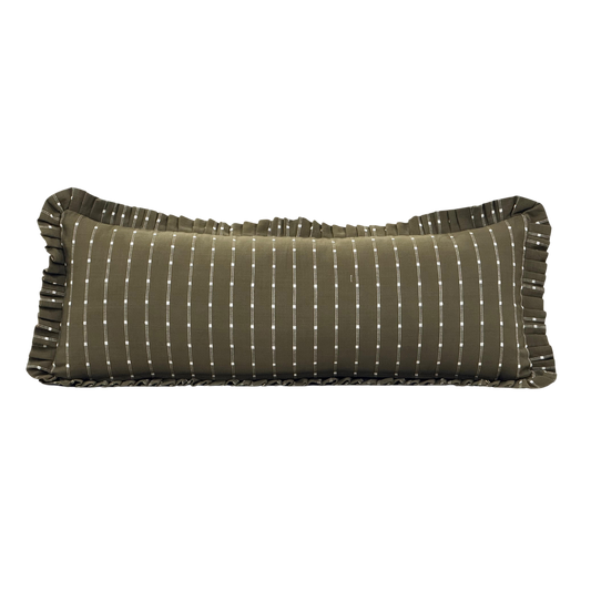 Ruffle Bolster Pillow Cover Dark Olive Green White Stripes - Luxe B Co