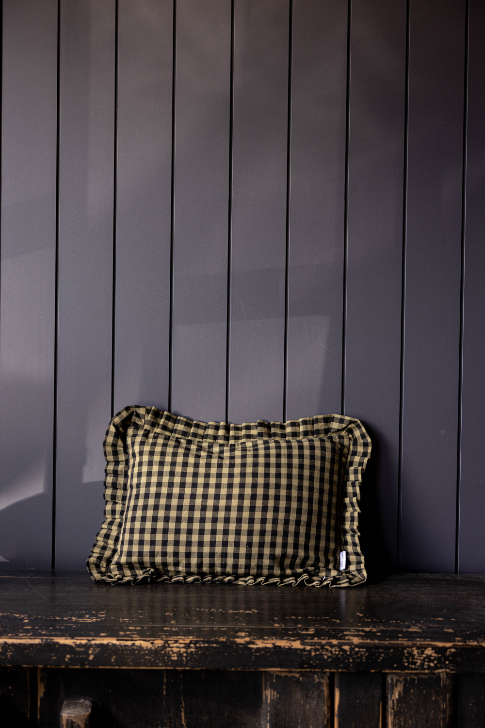 Ruffle Lumbar Pillow Shame Olive Green Gingham | By Luxe B Co.