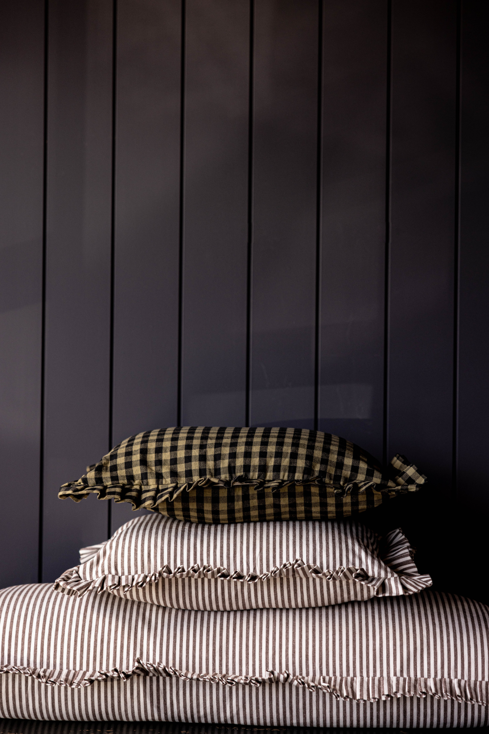 Ruffle Lumbar Pillow Shame Olive Green Gingham | By Luxe B Co.