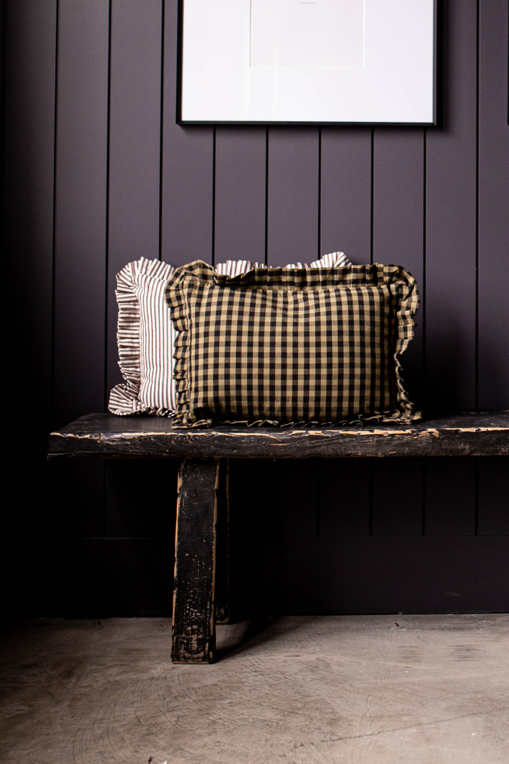 Ruffle Lumbar Pillow Shame Olive Green Gingham | By Luxe B Co.