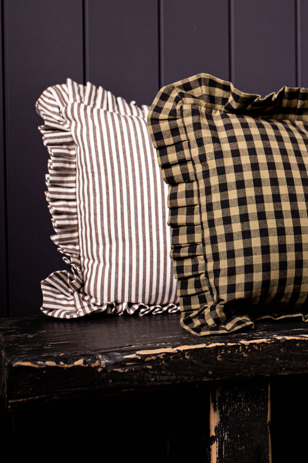 Ruffle Lumbar Pillow Shame Olive Green Gingham | By Luxe B Co.