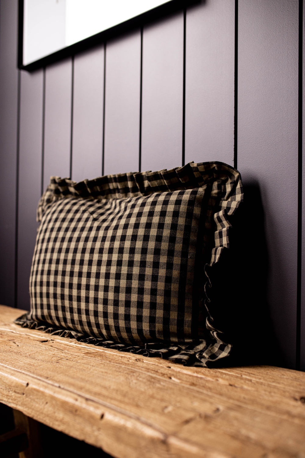 Ruffle Lumbar Pillow Shame Olive Green Gingham | By Luxe B Co.
