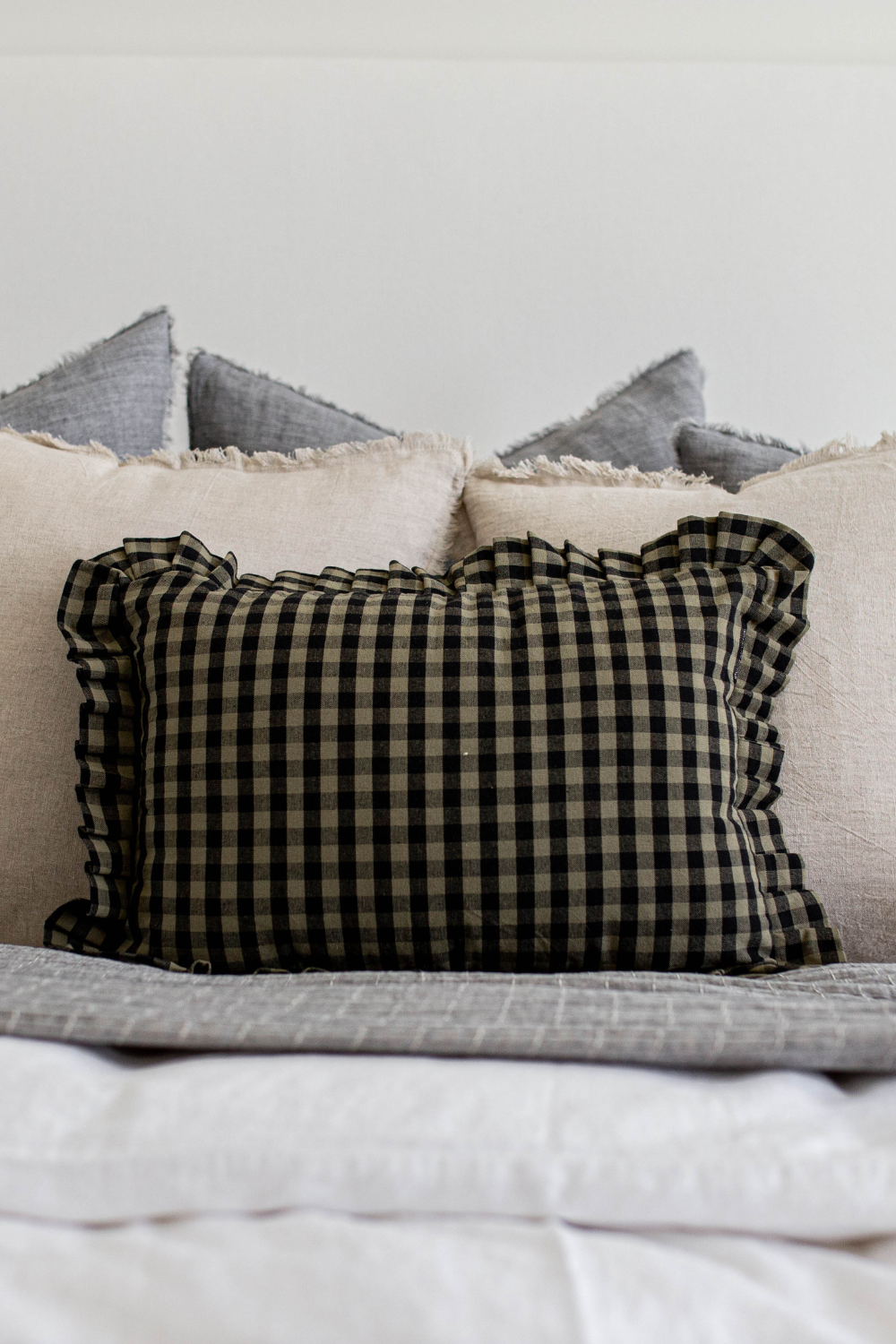 Ruffle Lumbar Pillow Shame Olive Green Gingham | By Luxe B Co.