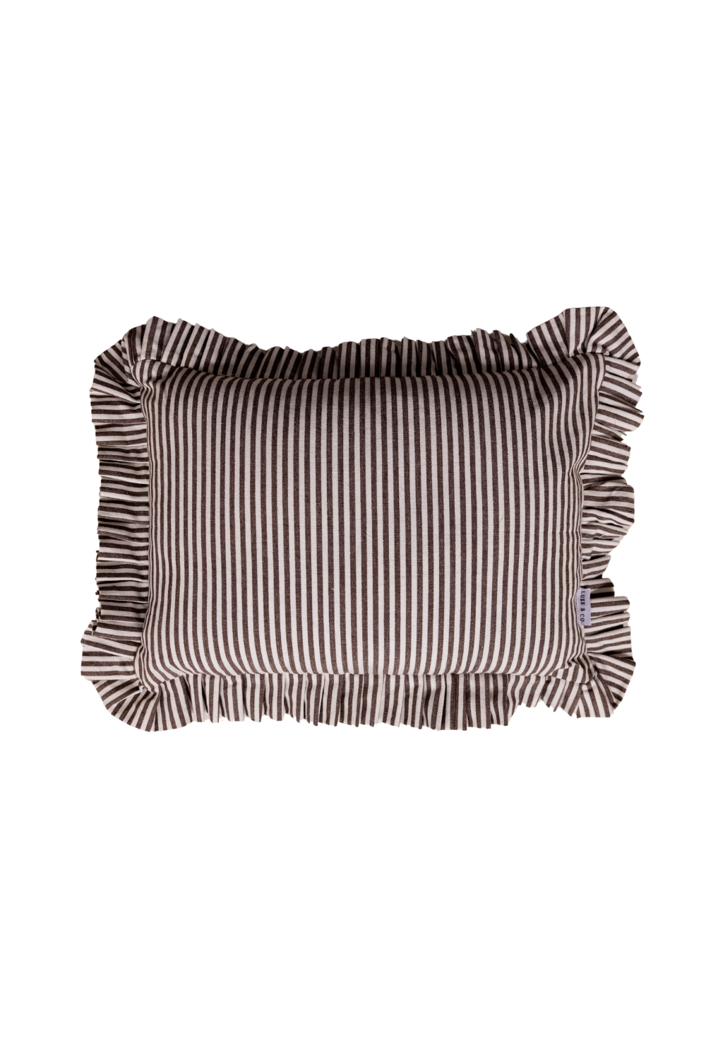 Ruffle Lumbar Pillow Cover Brown White Stripes - Luxe B Co
