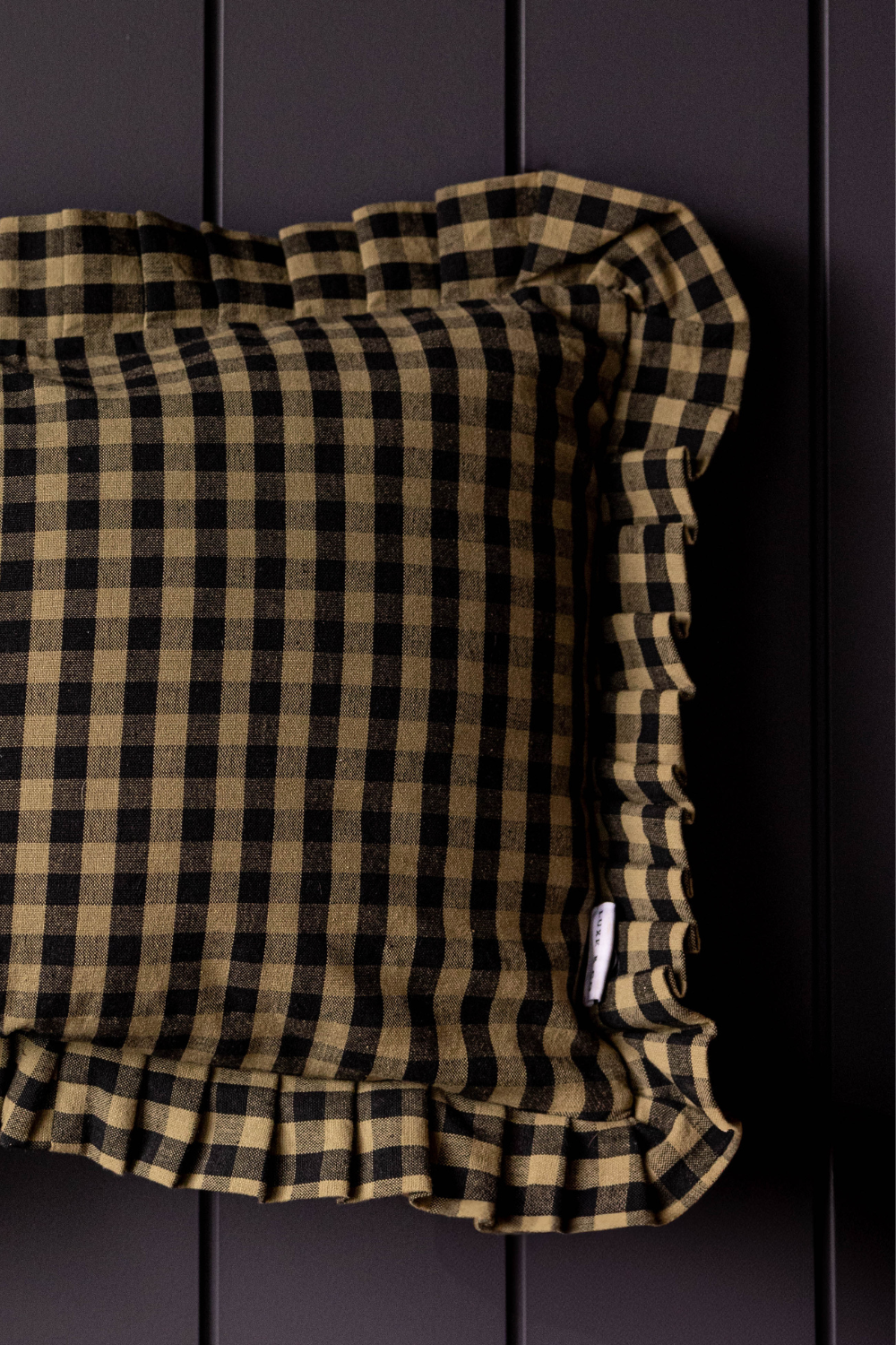 Ruffle Lumbar Pillow Shame Olive Green Gingham | By Luxe B Co.