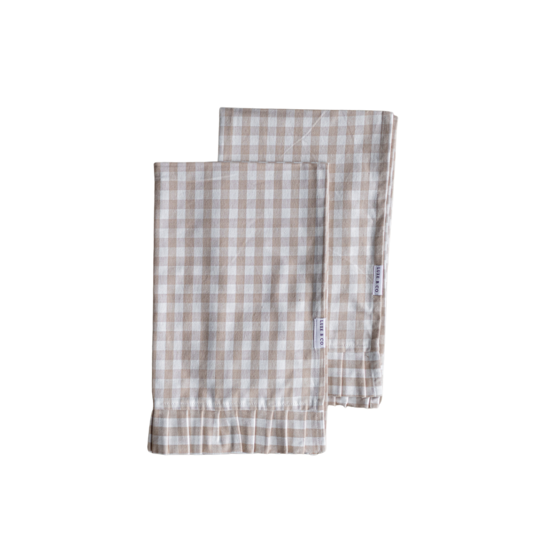 Ruffle Beige Gingham Kitchen Dish Towel | By Luxe B Co.
