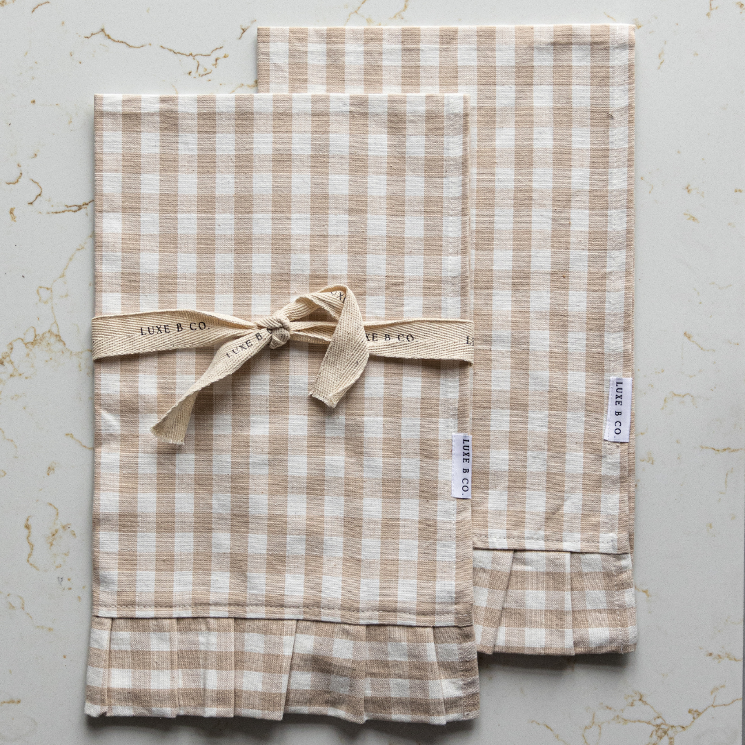 Ruffle Beige Gingham Kitchen Dish Towel | By Luxe B Co.