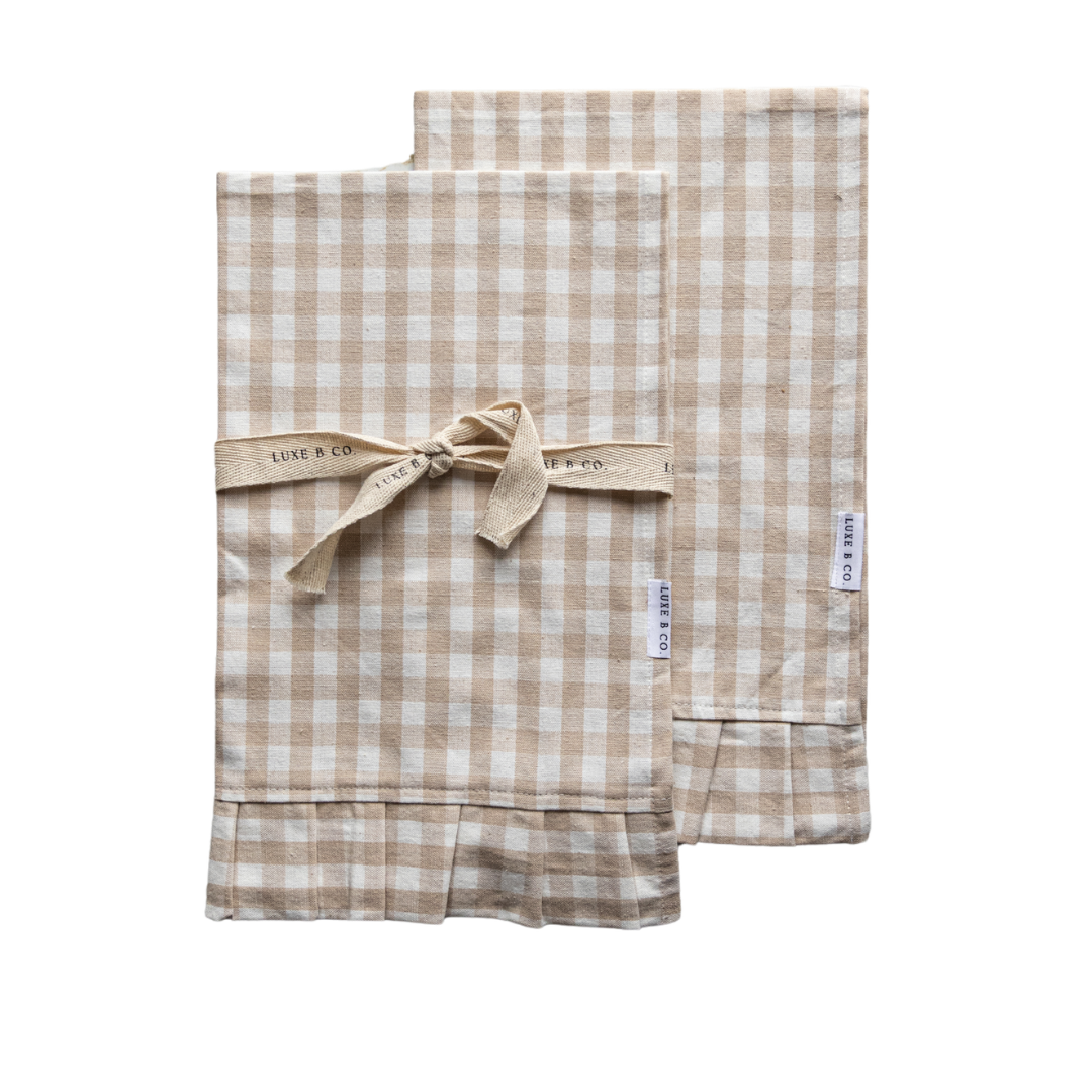 Ruffle Beige Gingham Kitchen Dish Towel | By Luxe B Co.