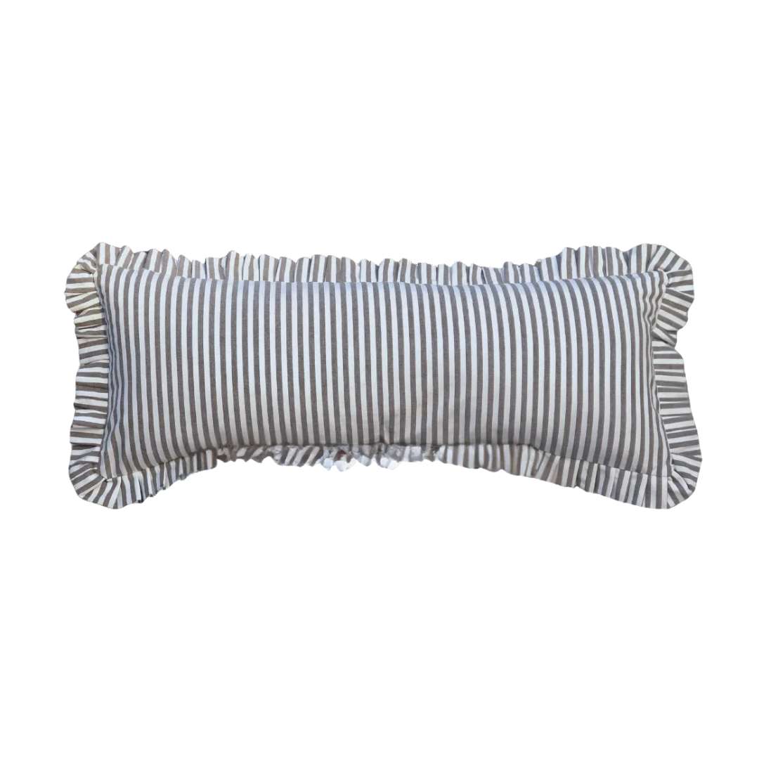 Ruffle Bolster Cover Olive Stripes By Luxe B Co.