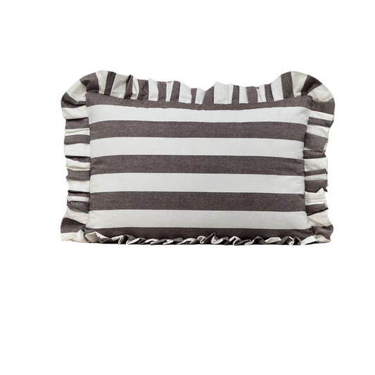Ruffle Lumbar Pillow Cover Brown White Stripes | By Luxe B Co.