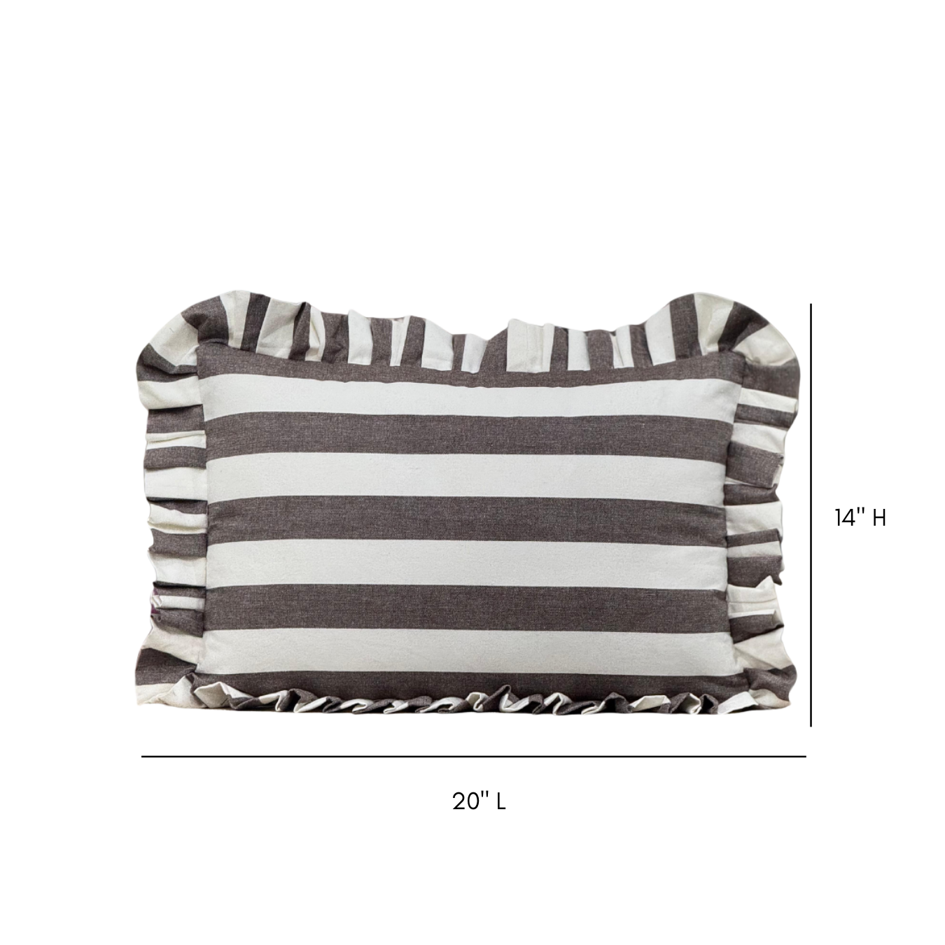 Ruffle Lumbar Pillow Cover Brown White Stripes | By Luxe B Co.