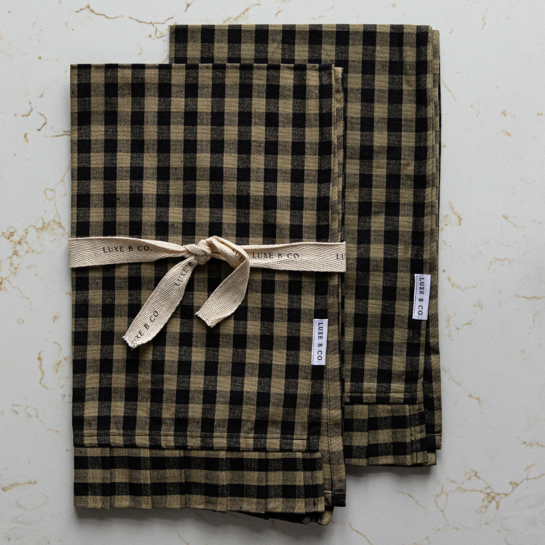 Ruffle Olive Green Gingham Kitchen Dish Towel | By Luxe B Co.