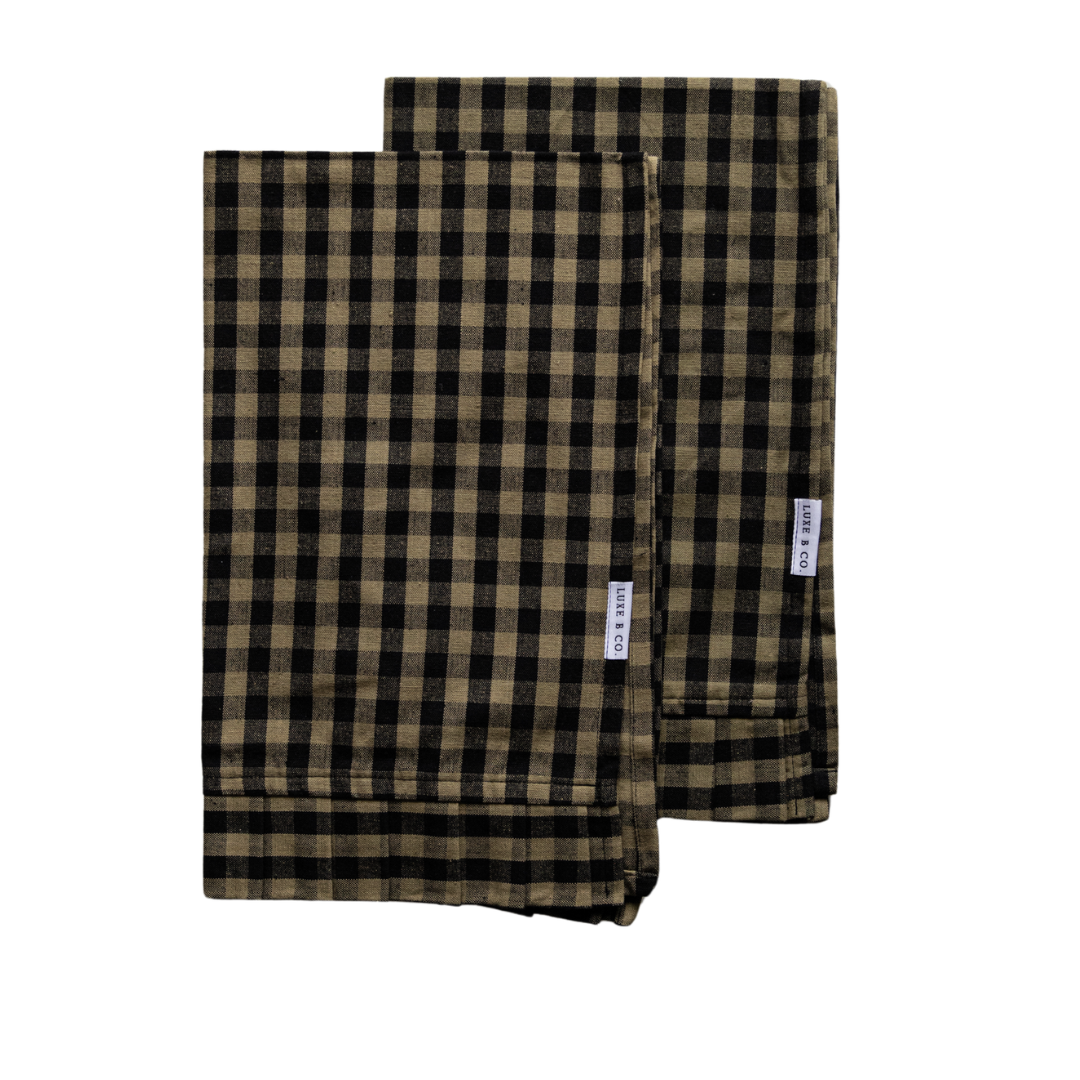 Ruffle Olive Green Gingham Kitchen Dish Towel | By Luxe B Co.