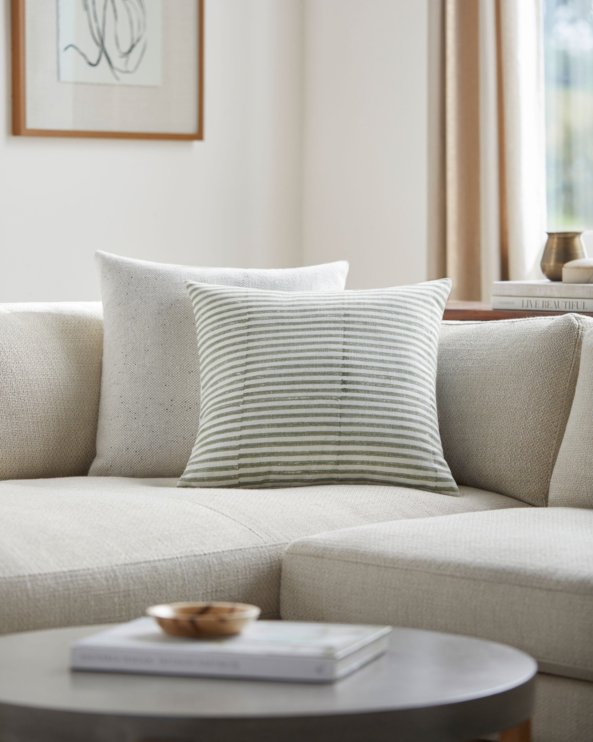 Sage Green Striped Pillow | By Luxe B Co.