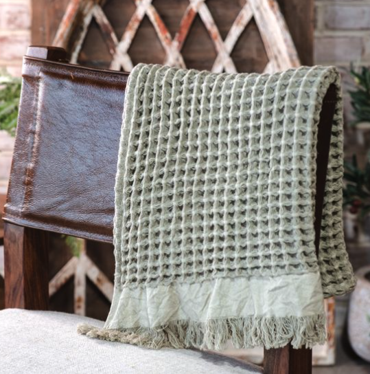Sage Waffle Knit Throw Blanket | By Luxe B Co.