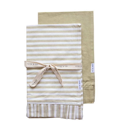Sage Green & White Stripes Ruffle Kitchen Dish Towel | By Luxe B Co.