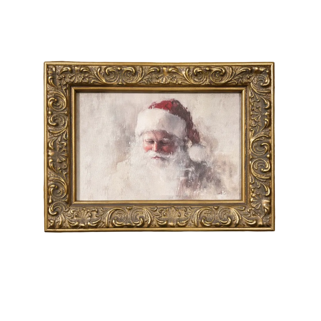 Antique-inspired brass framed art of Saint Nicholas by Luxe B Co, featuring intricate detailing and classic religious imagery.