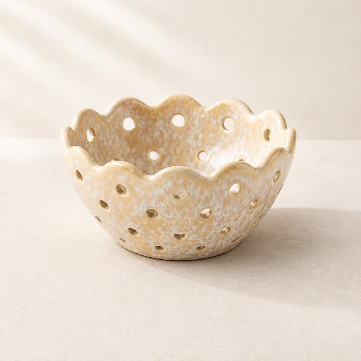 Scallop Beige Ceramic Berry Bowl By Luxe B Co. 