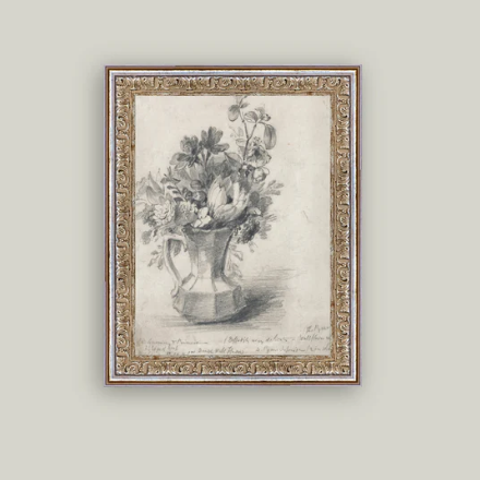 Sketch Flowers in a Pitcher Framed Antique Inspired Art | By Luxe B Co. 