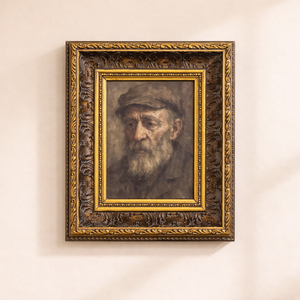Somber Man | Antique Inspired Gold Leaf Crowned Framed Art By Luxe B Co. 