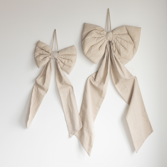 Oversized Beige Sand Striped Bow