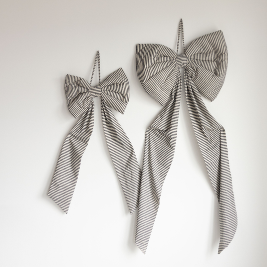 Oversized Charcoal Striped Bow