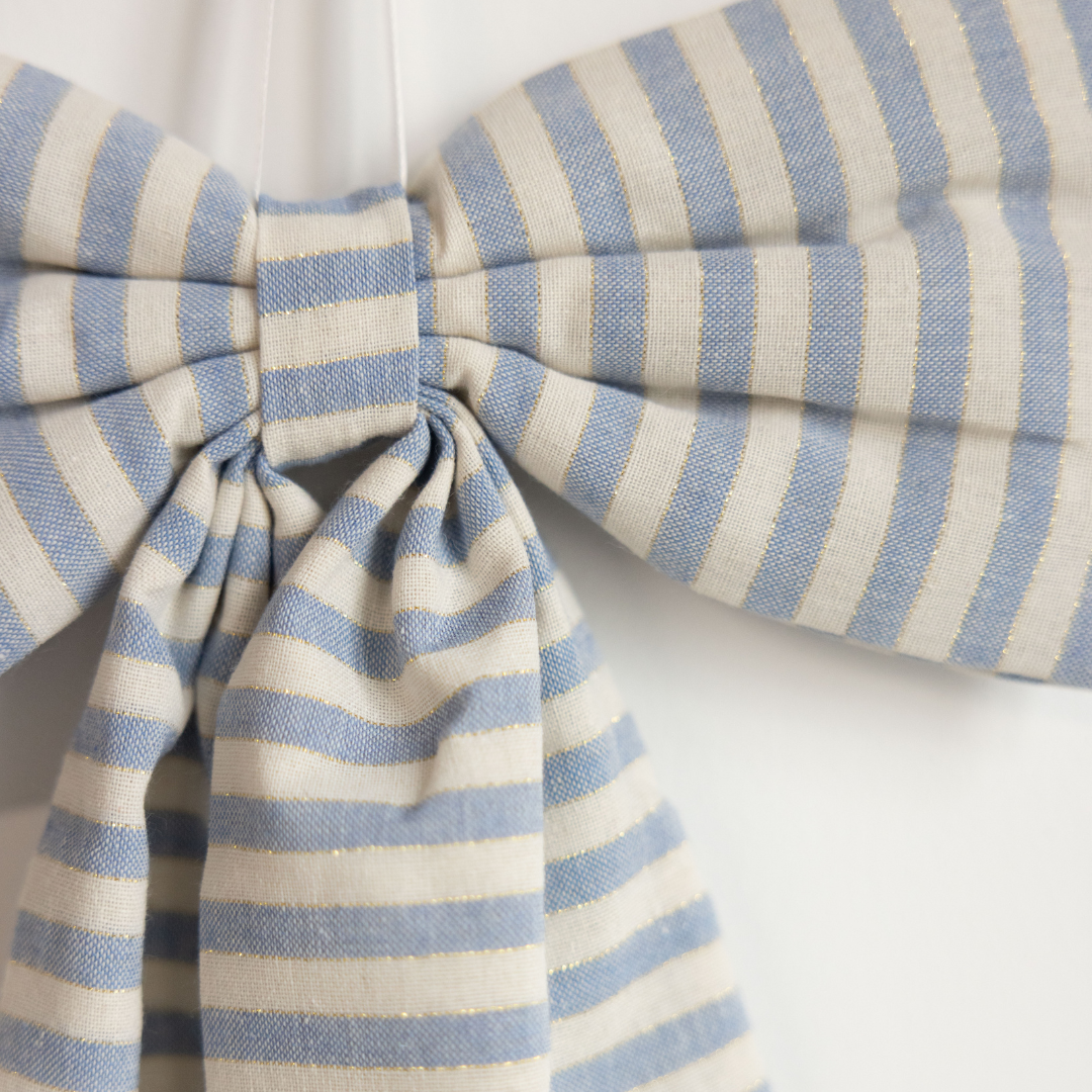 Striped Blue & Gold Fabric Bows - Luxe B Co