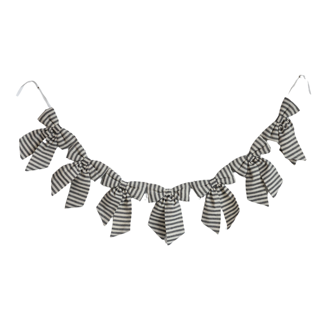 Striped Dark Charcoal Bow Garland - Luxe B Co