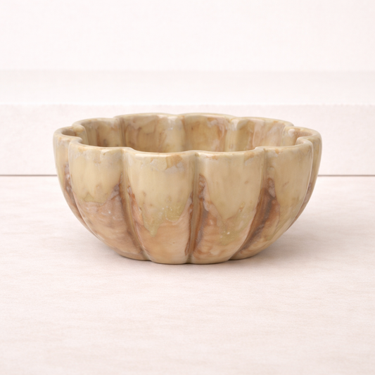 Stoneware Brown Fluted Scalloped Bowl | By Luxe B Co.