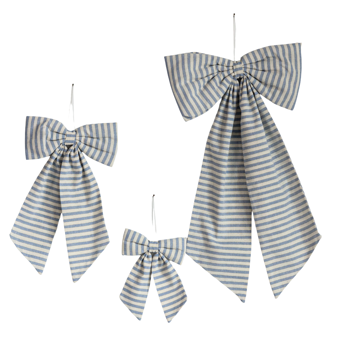 Striped Baby Blue Fabric Bows | By Luxe B Co.