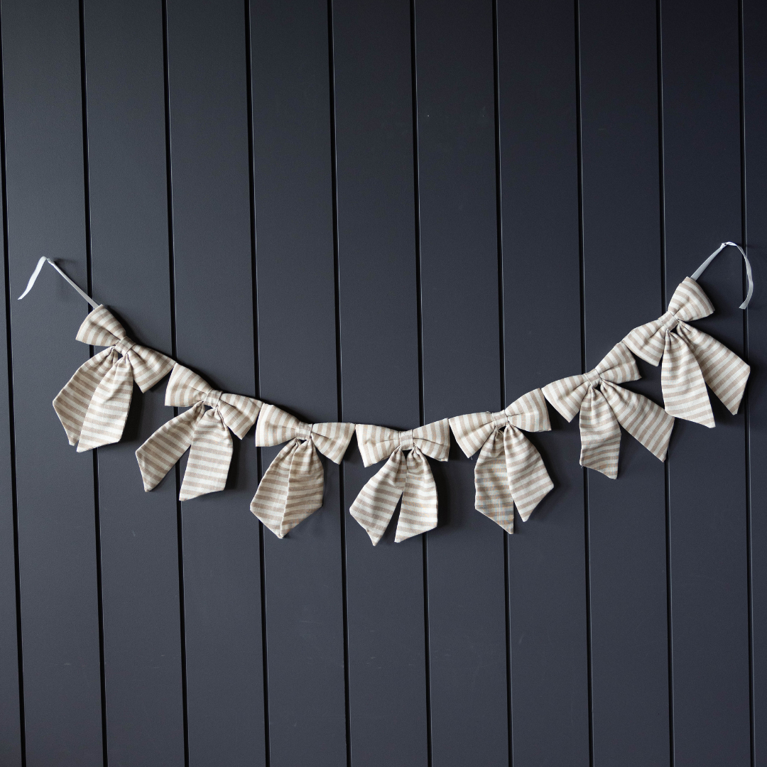 Striped Beige Sand Bow Garland - Luxe B Co