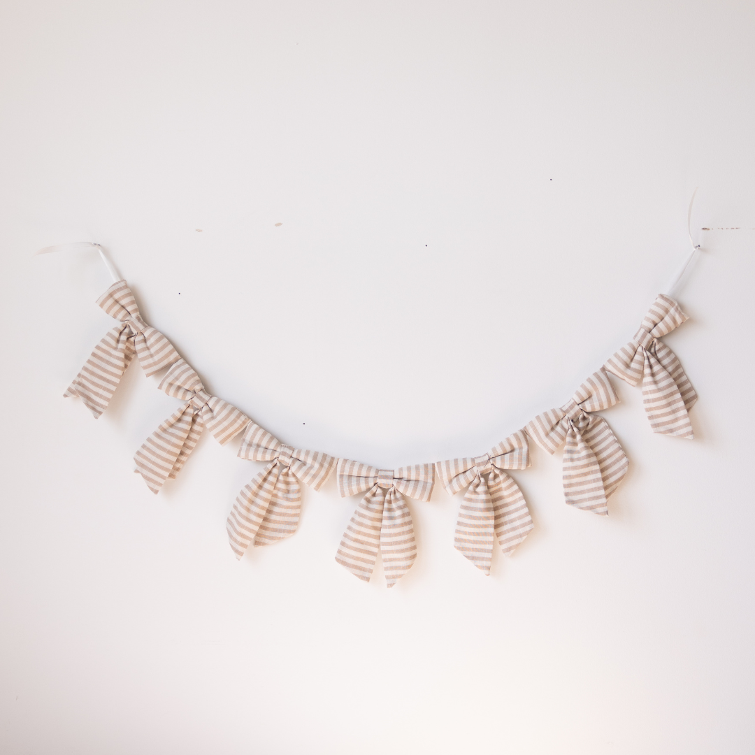 Striped Beige Sand Bow Garland | By Luxe B Co.