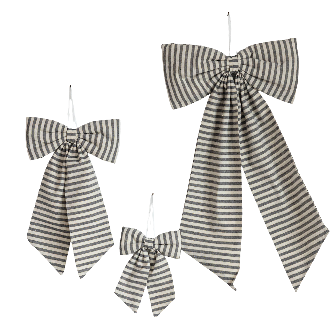 Striped Charcoal Black Fabric Bows | By Luxe B Co.
