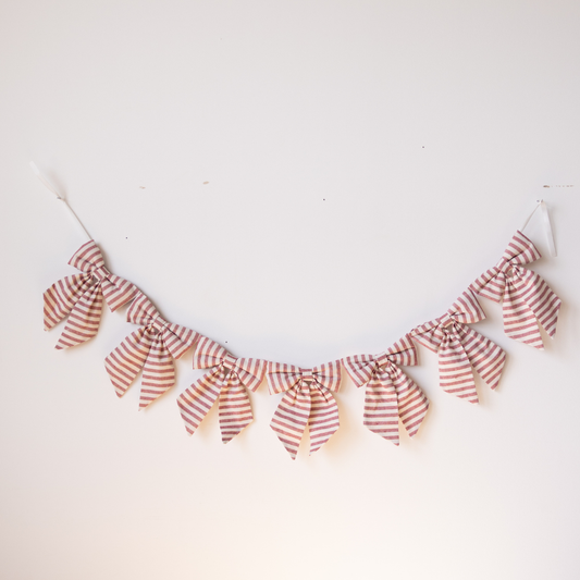 Striped Cranberry Red Bow Garland  | By Luxe B Co.