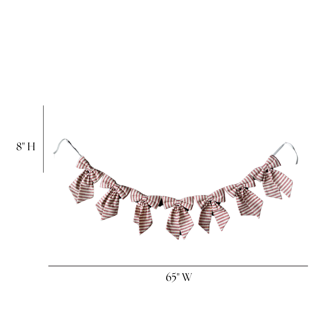 Striped Cranberry Red Bow Garland  | By Luxe B Co.