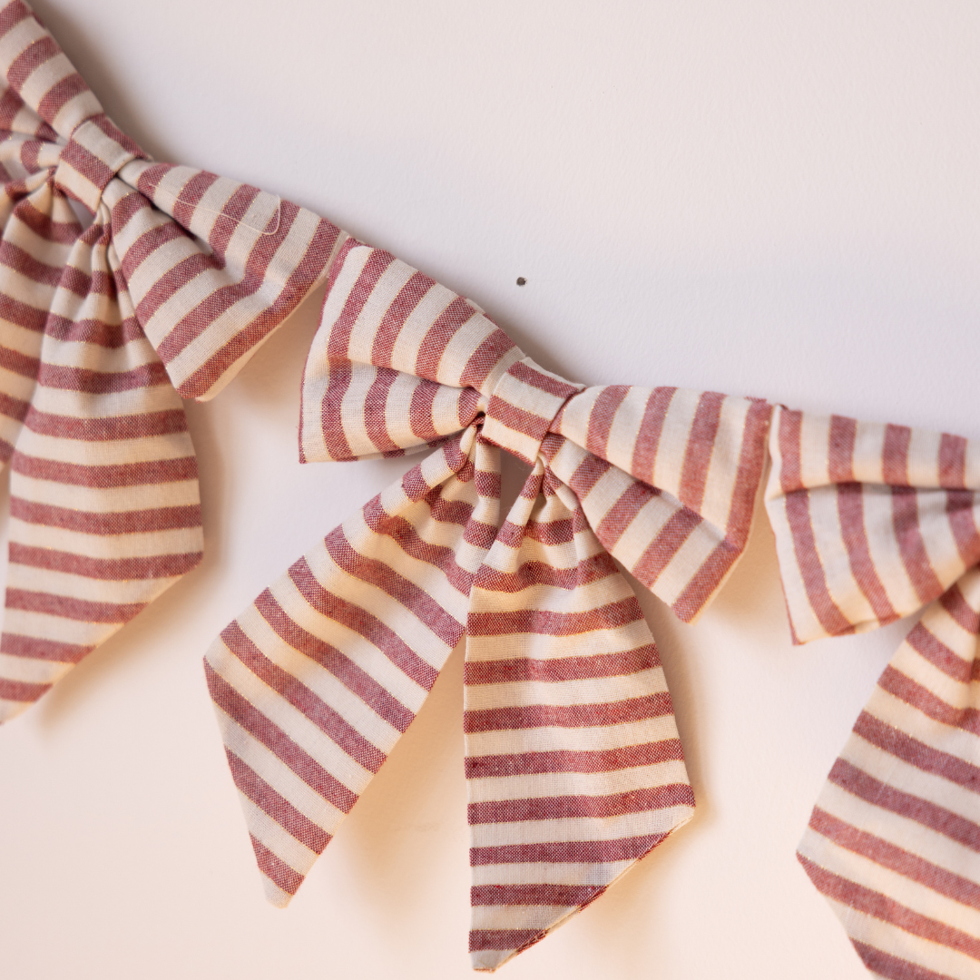 Striped Cranberry Red Bow Garland  | By Luxe B Co.