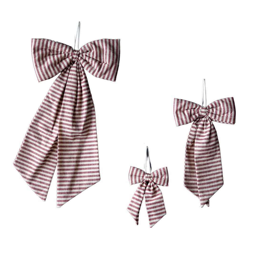 Striped Cranberry Red Fabric Bows - Luxe B Co