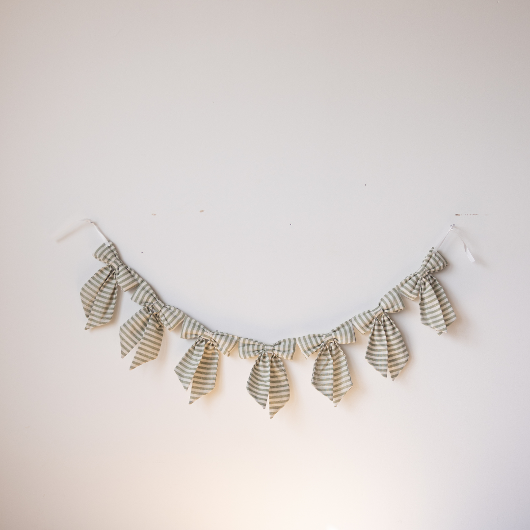 Striped Light Green Bow Garland | By Luxe B Co.
