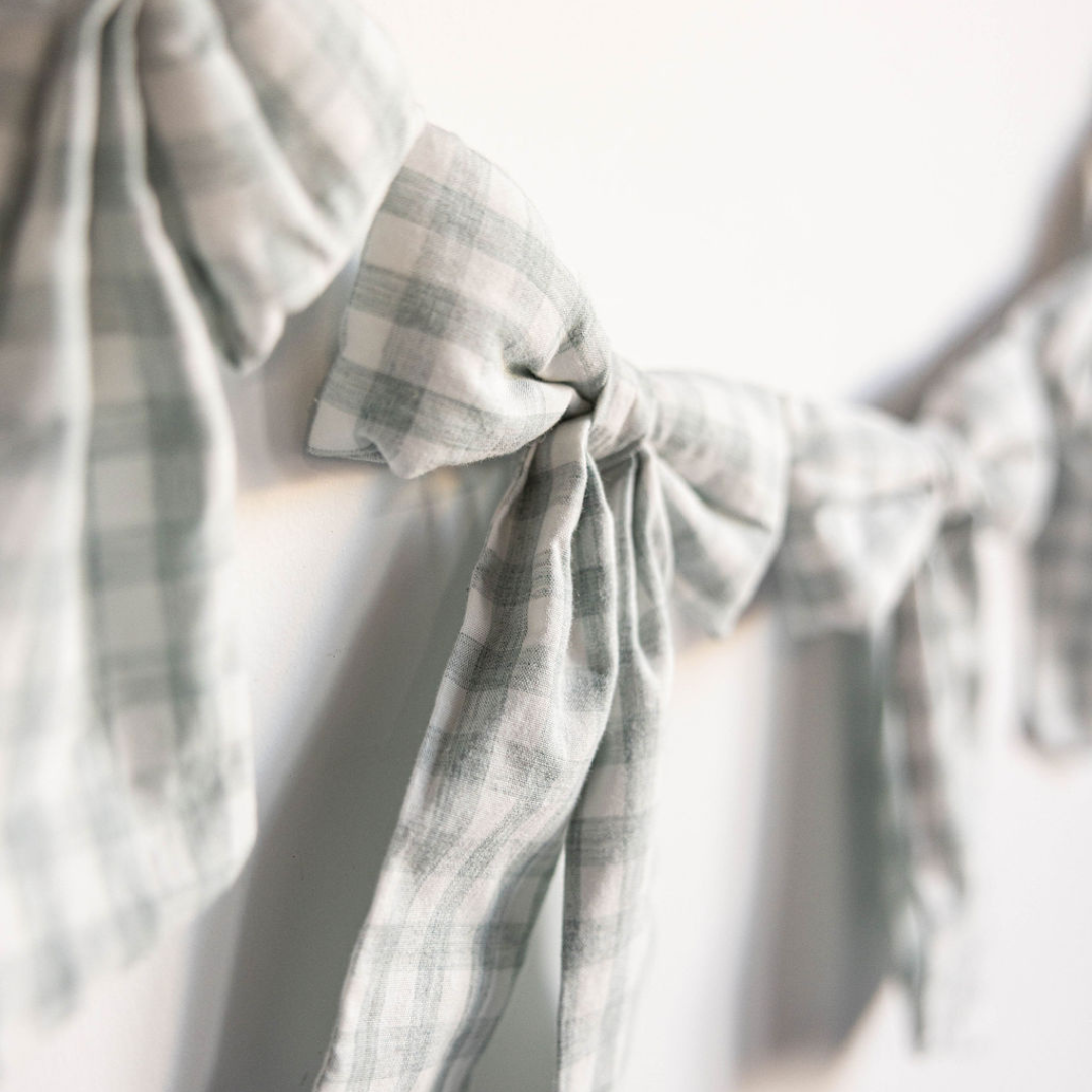 Teal Gingham Fabric Bows Garland | By Luxe B Co.