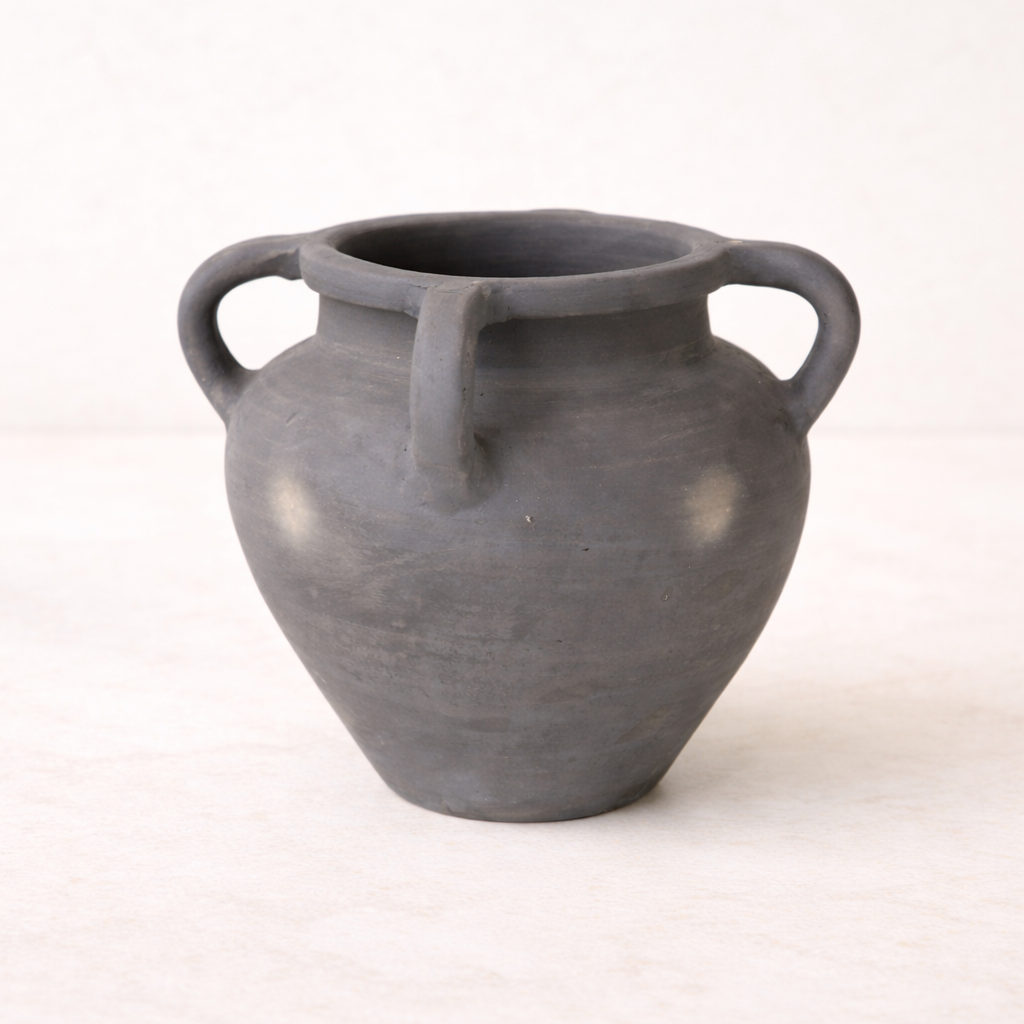 Terracotta 4 Handle Black Vase | By Luxe B Co. 