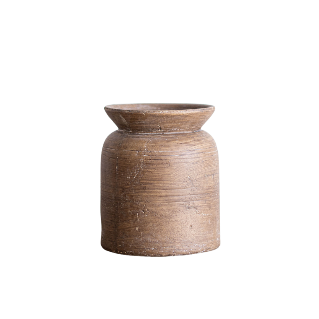 Terracotta brown etched vase by PD HOME featuring intricate etched patterns, ideal for decorative floral displays.