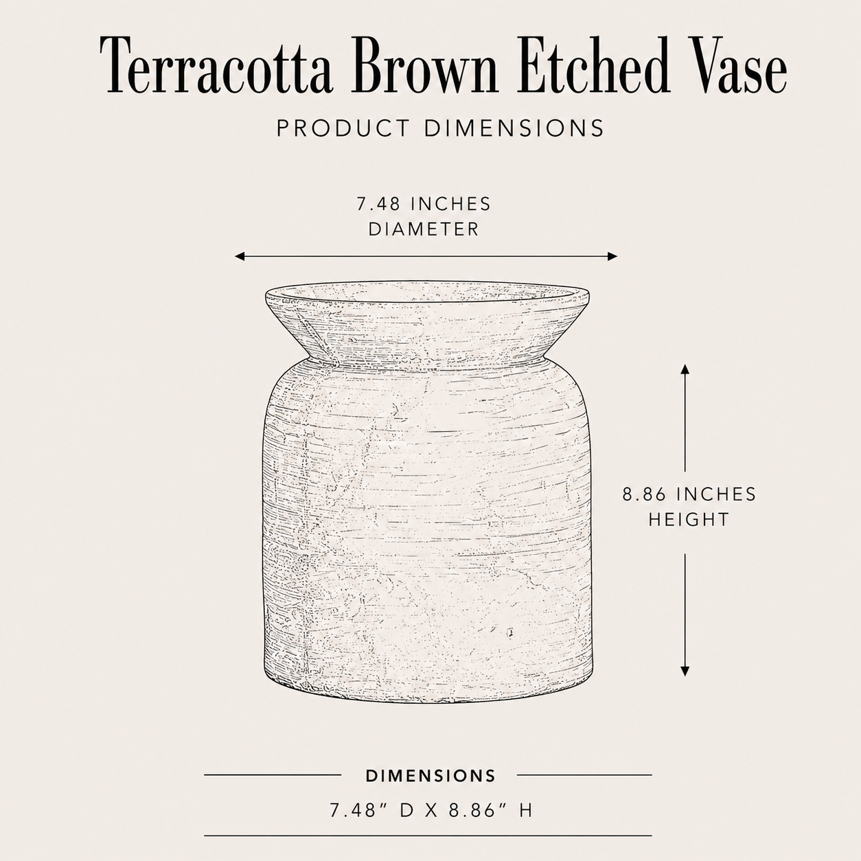 Terracotta brown etched vase by PD HOME with intricate carved details, showcasing a rustic and decorative ceramic design.