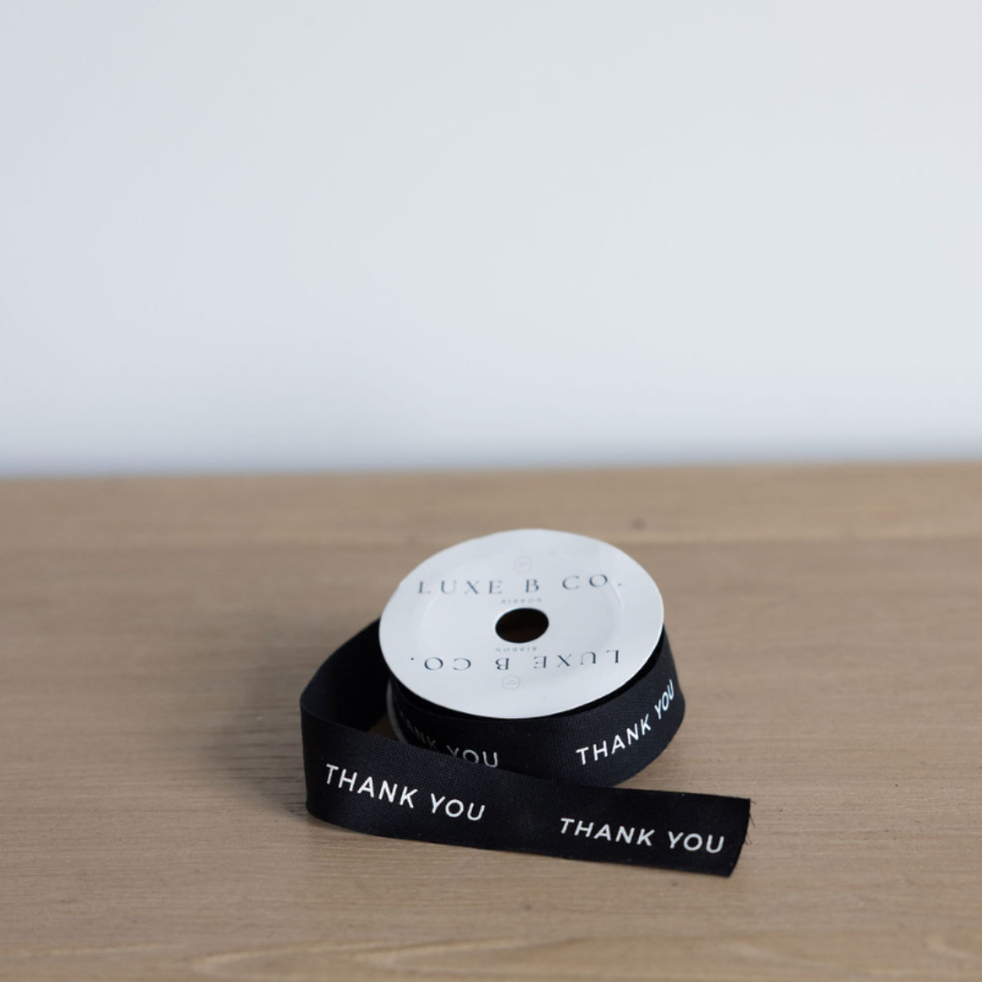 "Thank You" Black Woven Ribbon By Luxe B Co. 
