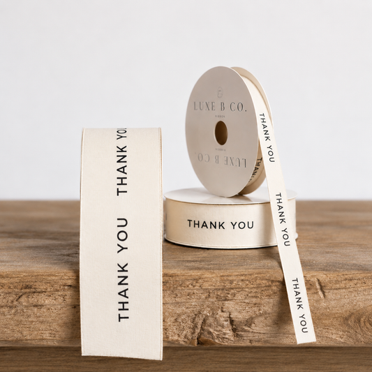 "Thank You" White Woven Ribbon By Luxe B Co.