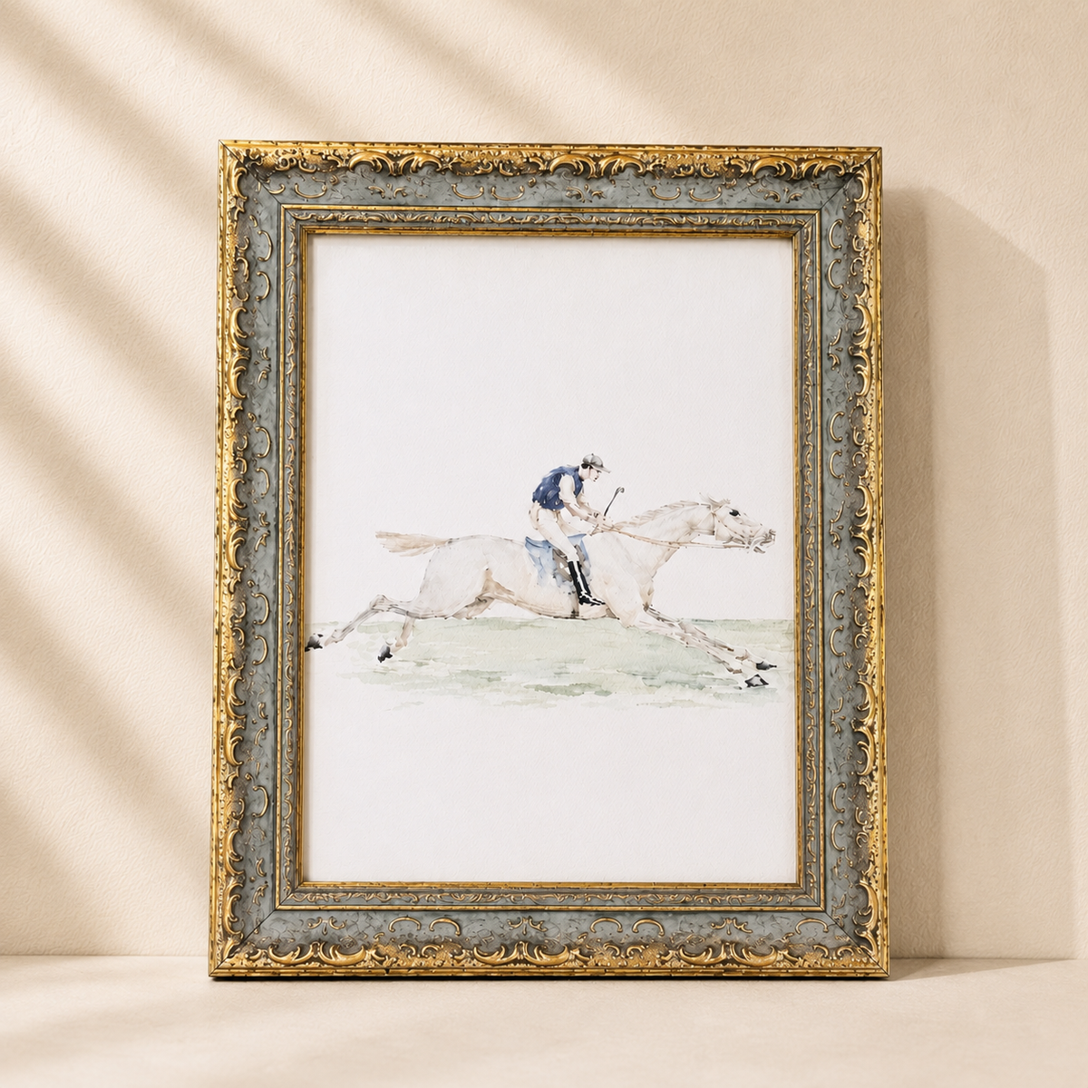The Jockey | Antique Inspired Gold Leaf Crowned Framed Art By Luxe B Co. 